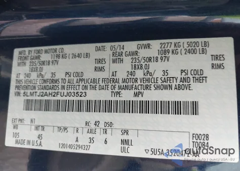 2015 Lincoln Mkc z USA, uszkodzony, nr VIN 5LMTJ2AH2FUJ03523